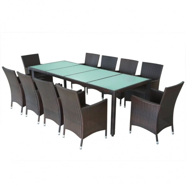 11 pcs conjunto jantar exterior com almofadões vime PE castanho M 3