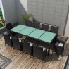 11 pcs conjunto jantar exterior com almofadões vime PE preto 5