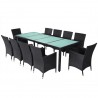 Set comedor de jardín 11 piezas y cojines ratán sintético negro 1