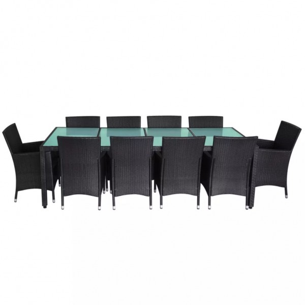 Set comedor de jardín 11 piezas y cojines ratán sintético negro M 3