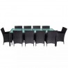 Set comedor de jardín 11 piezas y cojines ratán sintético negro 3