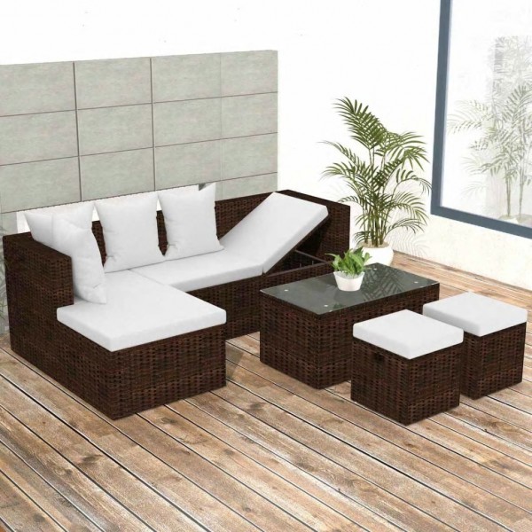 Set muebles de jardín 4 piezas y cojines ratán sintético marrón M 3
