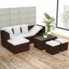 4 pcs conjunto lounge jardim c/ almofadões vime PE castanho 3
