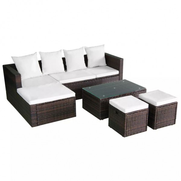 4 pcs conjunto lounge jardim c/ almofadões vime PE castanho D