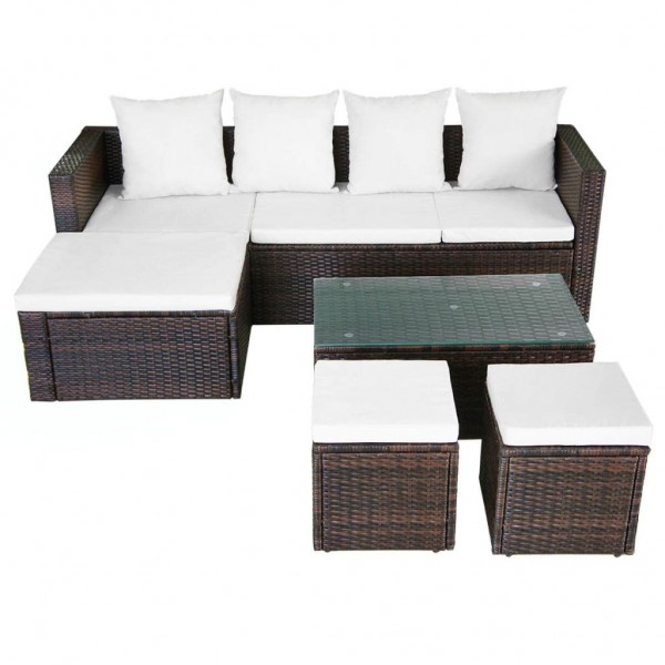 4 pcs conjunto lounge jardim c/ almofadões vime PE castanho M 4