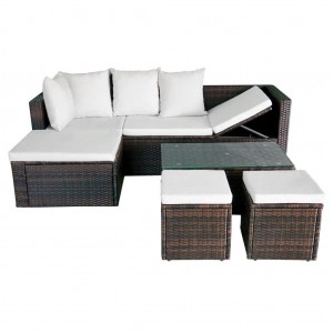4 pcs conjunto lounge jardim c/ almofadões vime PE castanho H