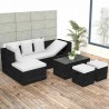 4 pcs conjunto lounge de jardim c/ almofadões vime PE preto 5
