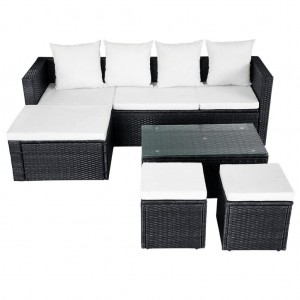 4 pcs conjunto lounge de jardim c/ almofadões vime PE preto H