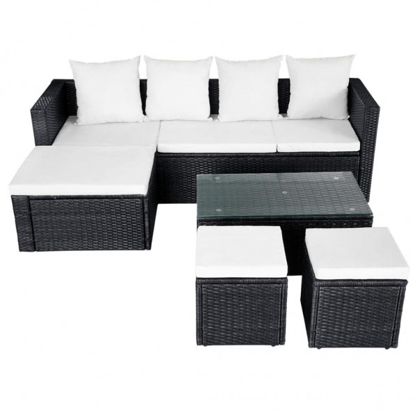 4 pcs conjunto lounge de jardim c/ almofadões vime PE preto M 2