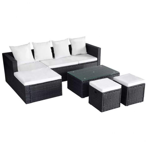 Set muebles de jardín 4 piezas y cojines ratán sintético negro M 4