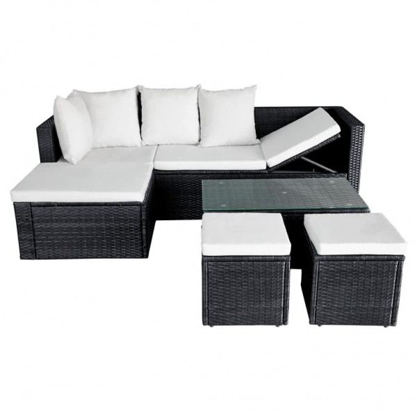 Set muebles de jardín 4 piezas y cojines ratán sintético negro D