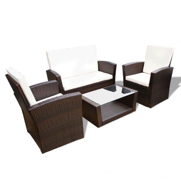 Set muebles de jardín 4 piezas y cojines ratán sintético marrón M 3