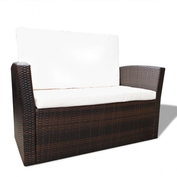4 pcs conjunto lounge jardim c/ almofadões vime PE castanho M 4