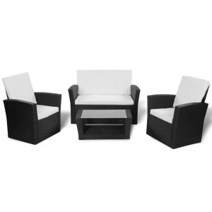Set de muebles de jardín 4 pzas y cojines ratán sintético negro H