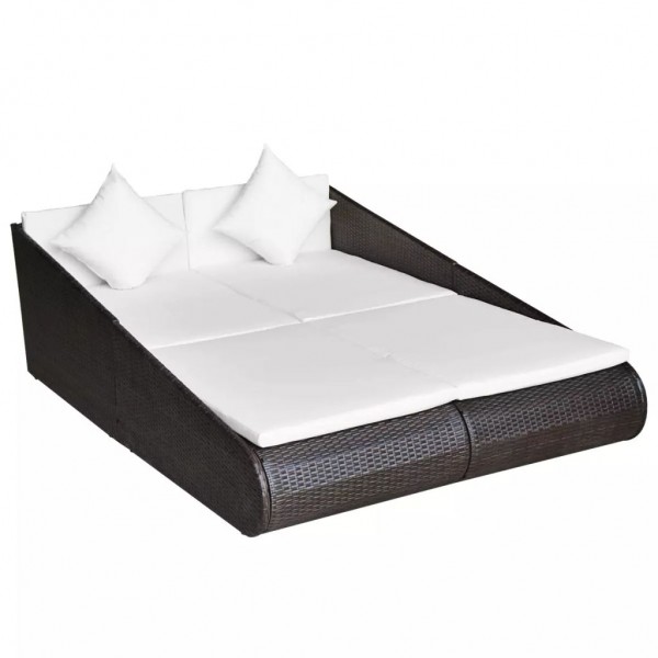 Tumbona cama de jardín ratán sintético marrón 110x200 cm M 2