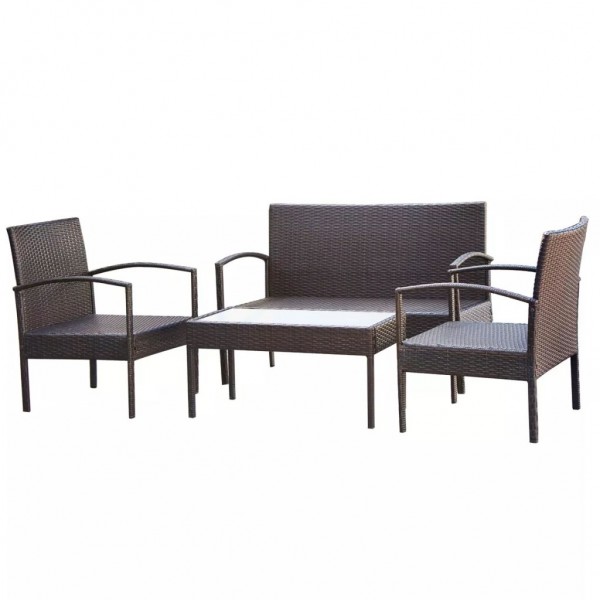 4 pcs conjunto lounge jardim c/ almofadões vime PE castanho M 3