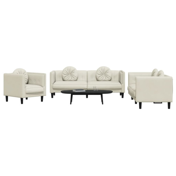 3 pcs conjunto de sofás com almofadas veludo cor creme M 3