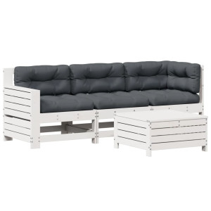 Set muebles jardín 4 pzas con cojines madera maciza pino blanco H