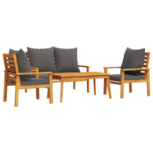 Set de muebles de jardín 4 pzs y cojines madera maciza acacia H