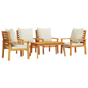 Juego de muebles jardín 5 pzas con cojines madera maciza acacia H