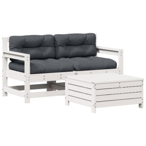 Set de muebles de jardín 3 pzas con cojines madera pino blanco H