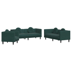 3 pcs conjunto de sofás com almofadas veludo verde-escuro H