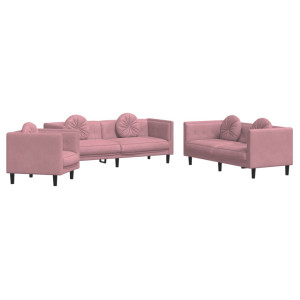 3 pcs conjunto de sofás com almofadas veludo rosa H
