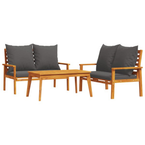 Set de muebles para jardín 3 piezas con cojines madera acacia H