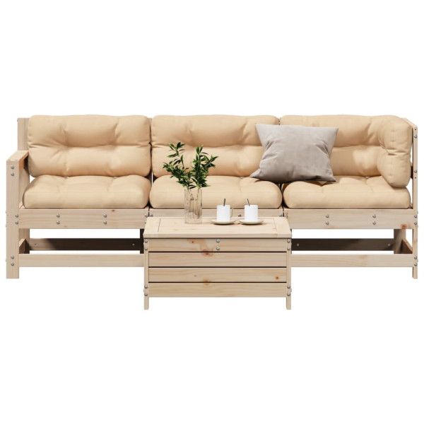 4 pcs conjunto lounge de jardim c/ almofadões pinho maciço D