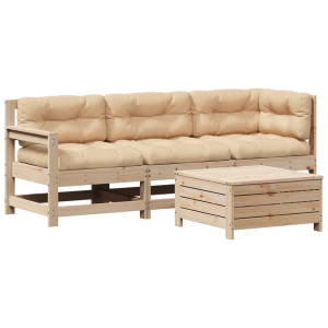 Juego de muebles de jardín 4 pzas y cojines madera maciza pino H
