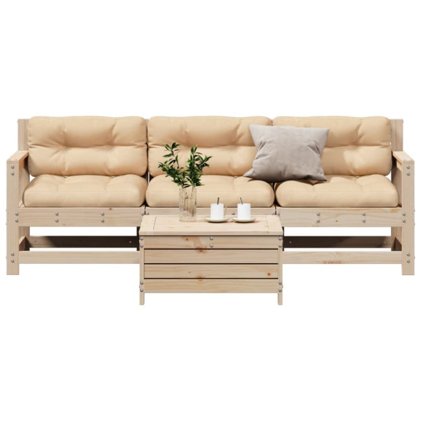 4 pcs conjunto lounge de jardim c/ almofadões pinho maciço D