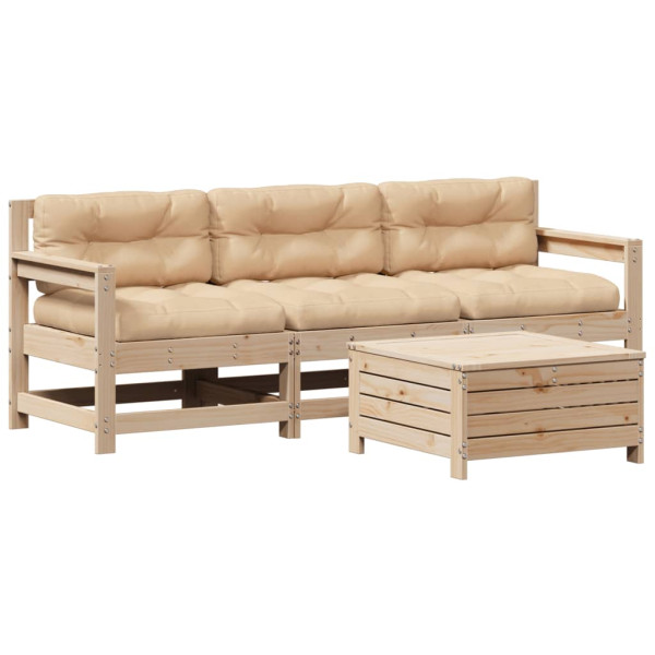 4 pcs conjunto lounge de jardim c/ almofadões pinho maciço M 2