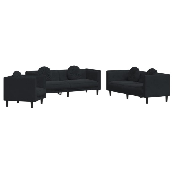 3 pcs conjunto de sofás com almofadas veludo preto M 2