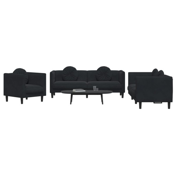 3 pcs conjunto de sofás com almofadas veludo preto M 3