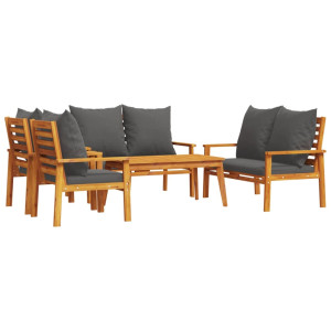 Juego de muebles jardín 5 pzas con cojines madera maciza acacia H