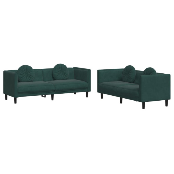 2 pcs conjunto de sofás com almofadas veludo verde-escuro M 2
