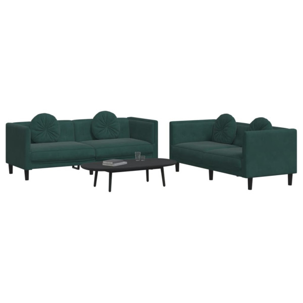 2 pcs conjunto de sofás com almofadas veludo verde-escuro M 3