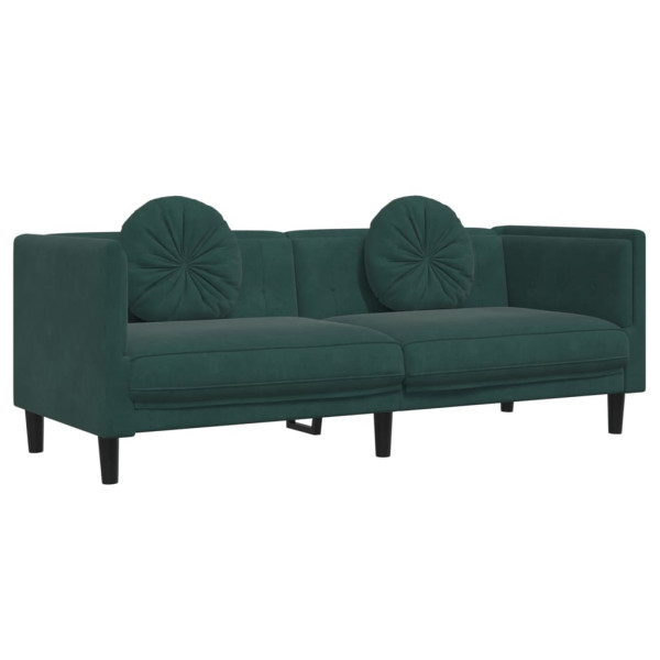 2 pcs conjunto de sofás com almofadas veludo verde-escuro M 5