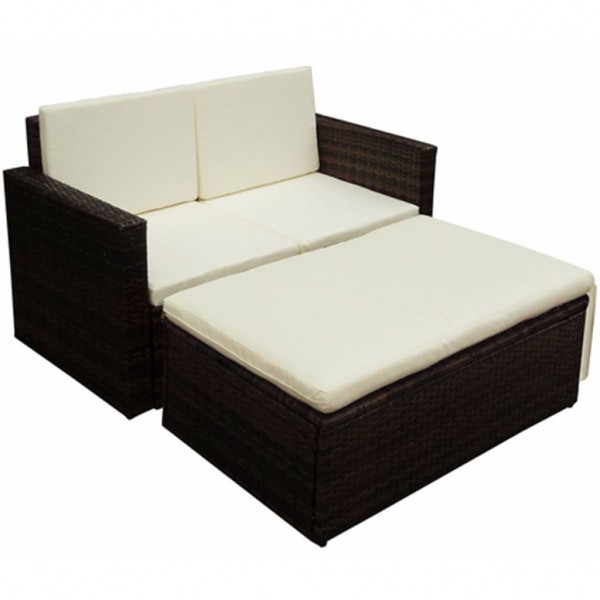 2 pcs conjunto lounge jardim c/ almofadões vime PE castanho D
