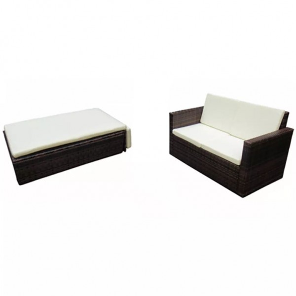 Set muebles de jardín 2 piezas y cojines ratán sintético marrón M 2