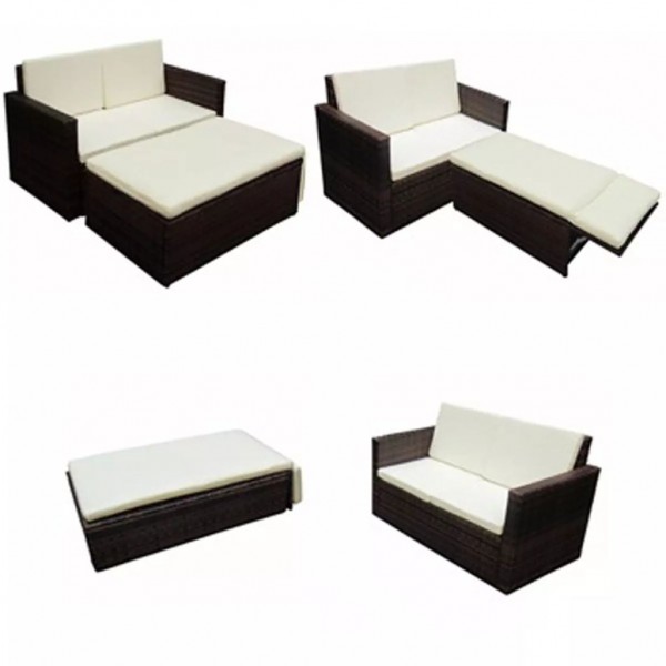 Set muebles de jardín 2 piezas y cojines ratán sintético marrón M 4