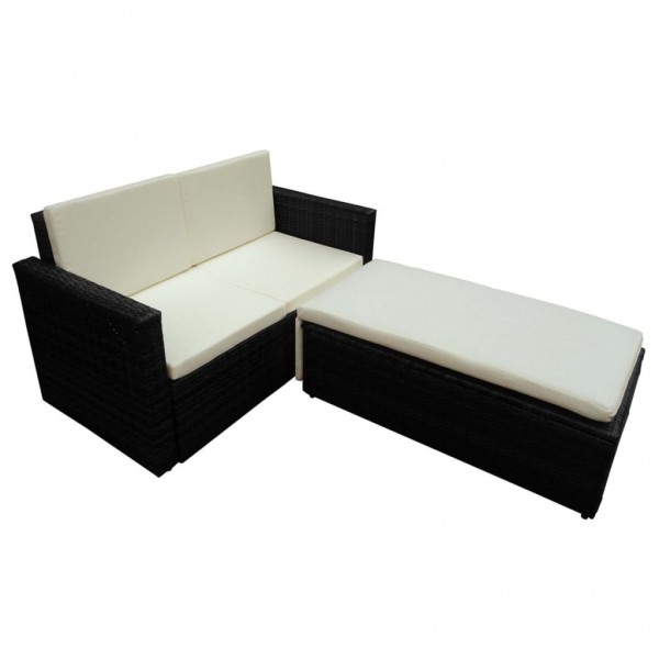 Set muebles de jardín 2 piezas y cojines ratán sintético negro M 3