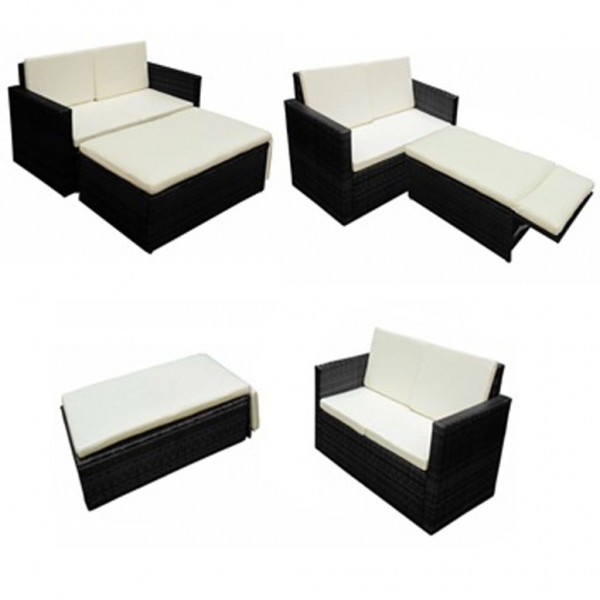 Set muebles de jardín 2 piezas y cojines ratán sintético negro M 4