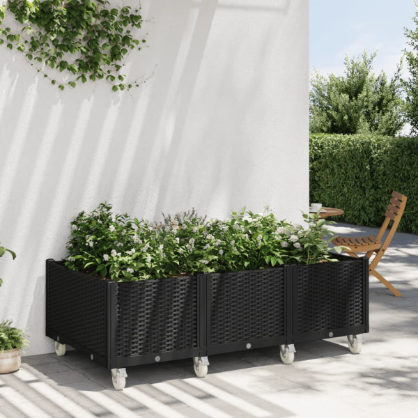 Jardinera con ruedas PP negro 150x80x54 cm D