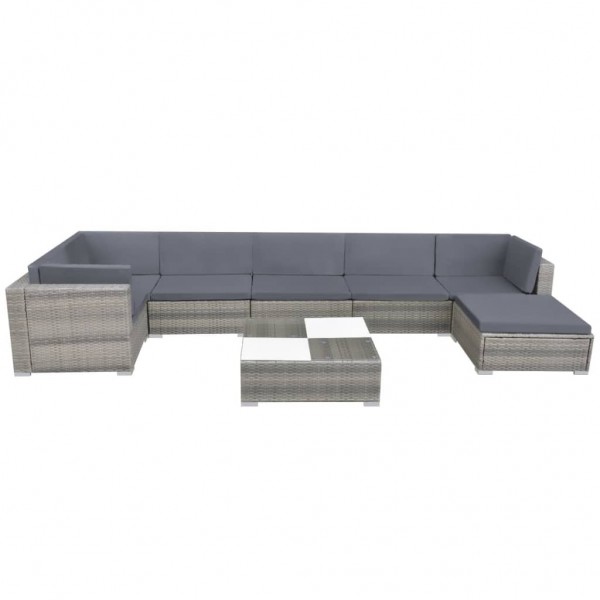Set de muebles de jardín 8 pzas y cojines ratán sintético gris M 3