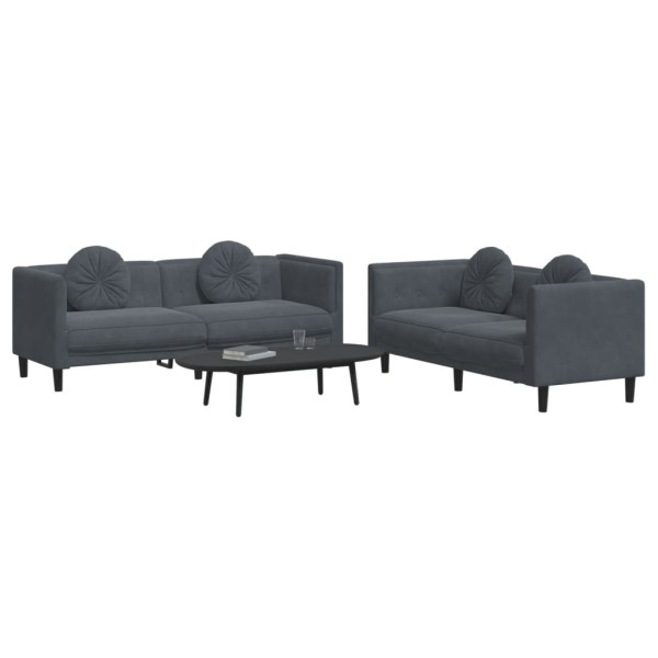 2 pcs conjunto de sofás com almofadas veludo cinzento-escuro M 3