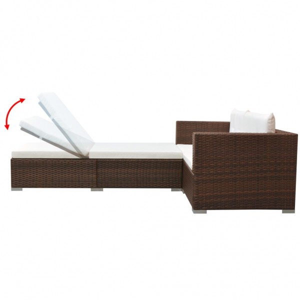 3 pcs conjunto lounge jardim c/ almofadões vime PE castanho M 4