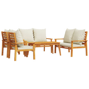 Juego de muebles jardín 5 pzas con cojines madera maciza acacia H