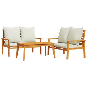 Set de muebles para jardín 3 piezas con cojines madera acacia H