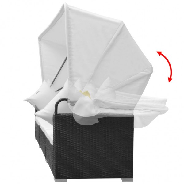 7 pcs conjunto de sofá para jardim com toldo vime PE preto M 4